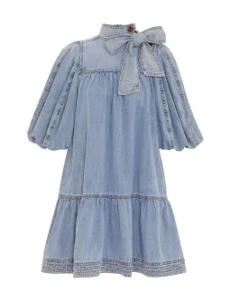 Zimmermann Denim Smock Mini Dress Faded Blue Size 6 for rent on The Volte - image 4