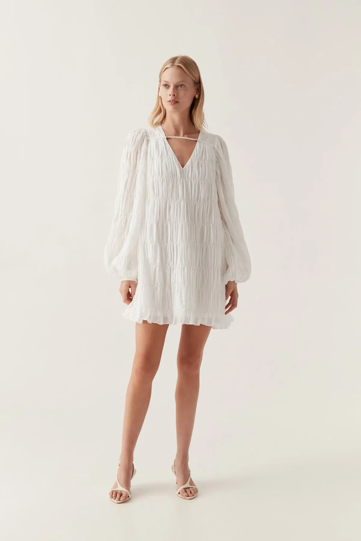 Aje Evelina Ruched Mini Dress in Ivory Size 8 - Image 1
