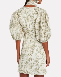 Zimmermann Linen Day Mini Dress Olive Toile Print Size 0 / AU 8 for rent on The Volte - image 2