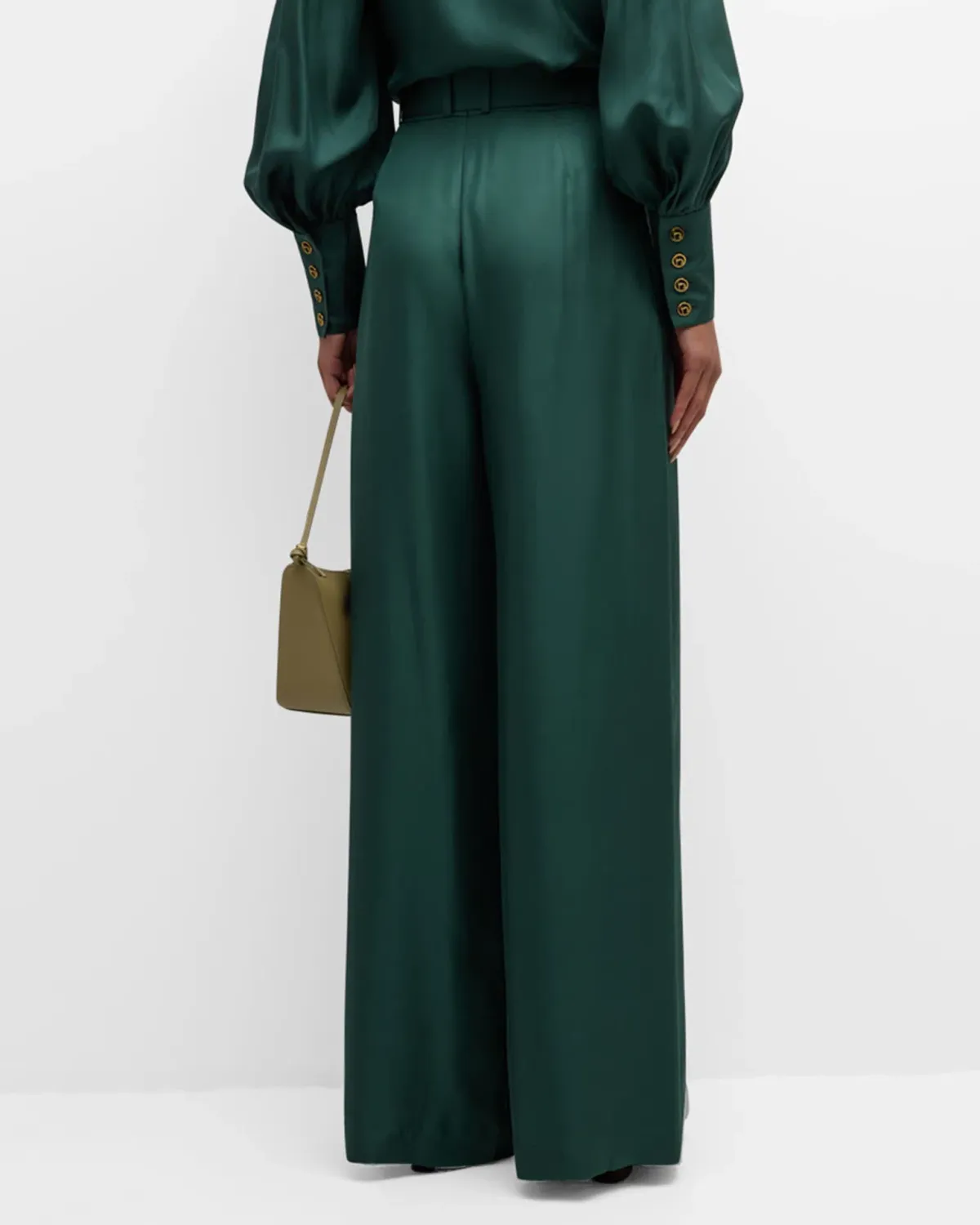 Zimmermann SET Pavilion Relaxed Silk Shirt and Wide Leg Pants Set in Pine Green Size 0 / AU 8 - Image 3