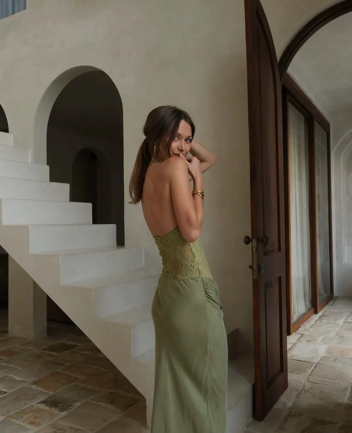 Benni Miko Maxi Dress Pear Green Size 10 - Image 4