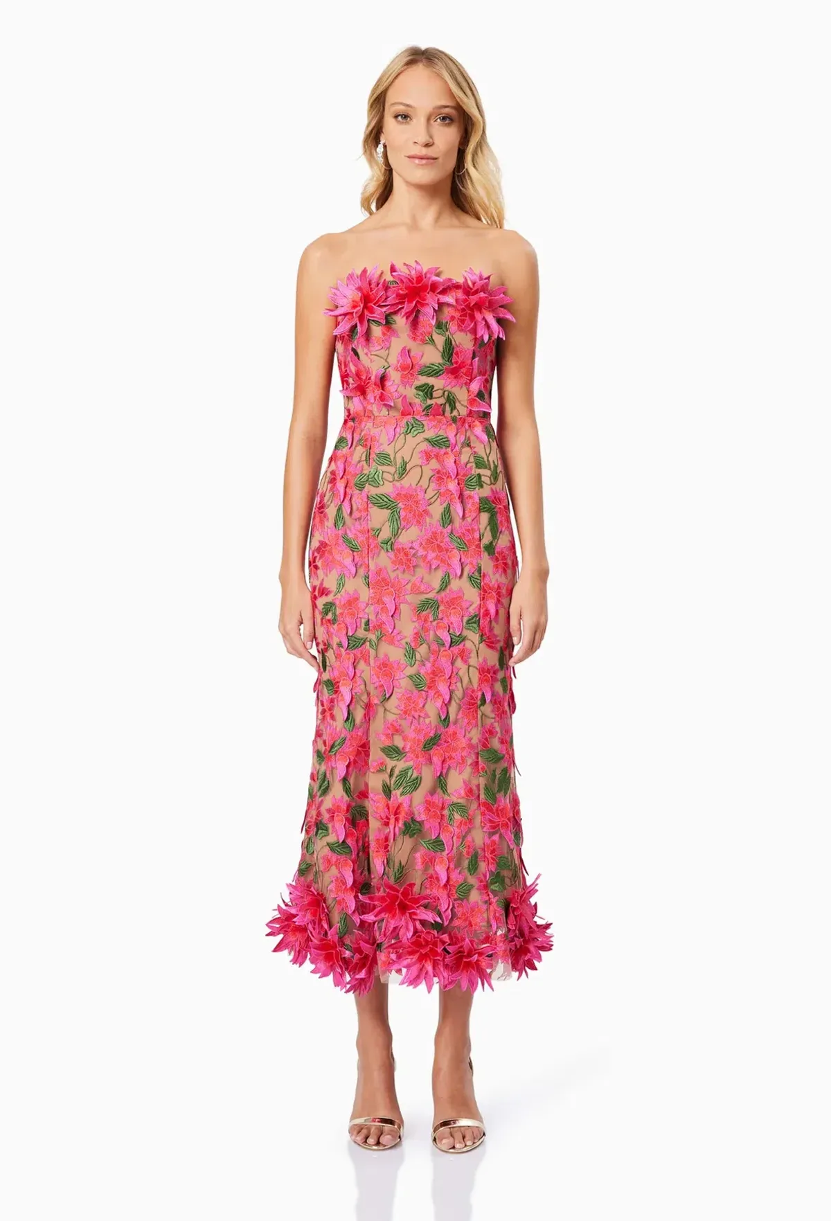 Elliatt Valentina Midi Dress Pink Multi Floral Size 8 - Image 1