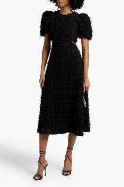 Rebecca Vallance Cherie Amour Puff Sleeve Midi Dress Black Size 10 for rent on The Volte - image 1