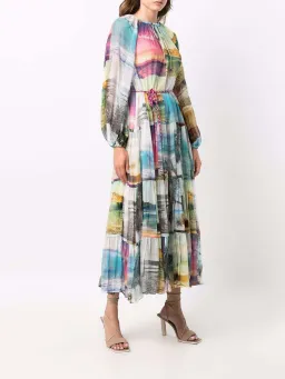 Zimmermann Shelly Tiered Tie Midi Dress Patched Posters Size 0 / AU 8 for rent on The Volte - image 2