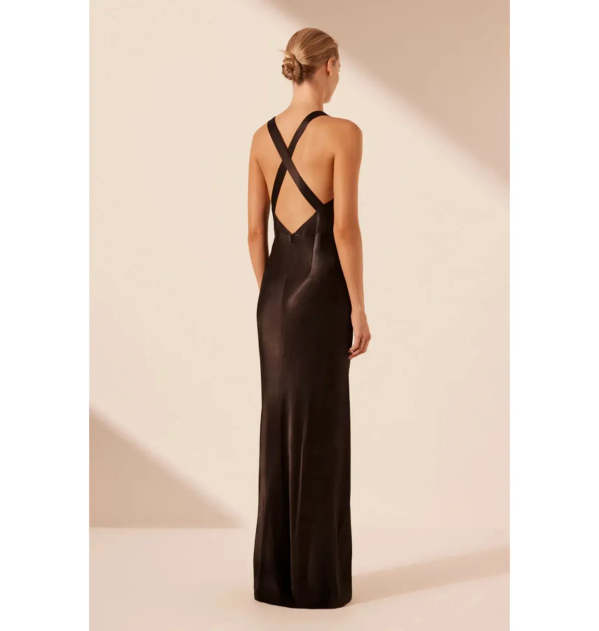Shona Joy La Lune Plunged Cross-Back Gown Black Size AU 8 - Image 3