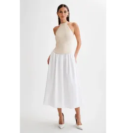 Meshki Katie Knit Linen and Midi Dress Natural/White Size XS / AU 6 for rent on The Volte - image 1