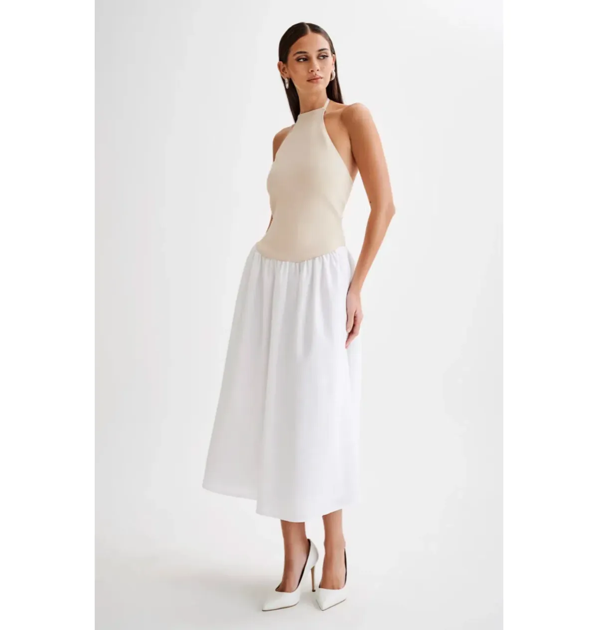 Meshki Katie Knit Linen and Midi Dress Natural/White Size XS / AU 6 - Image 3