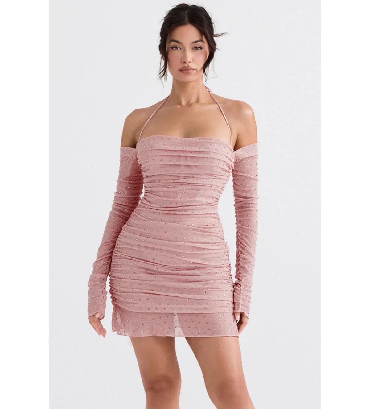 House Of CB Estella Crystallised Mini Dress In Soft Pink Size S/8 - Image 2
