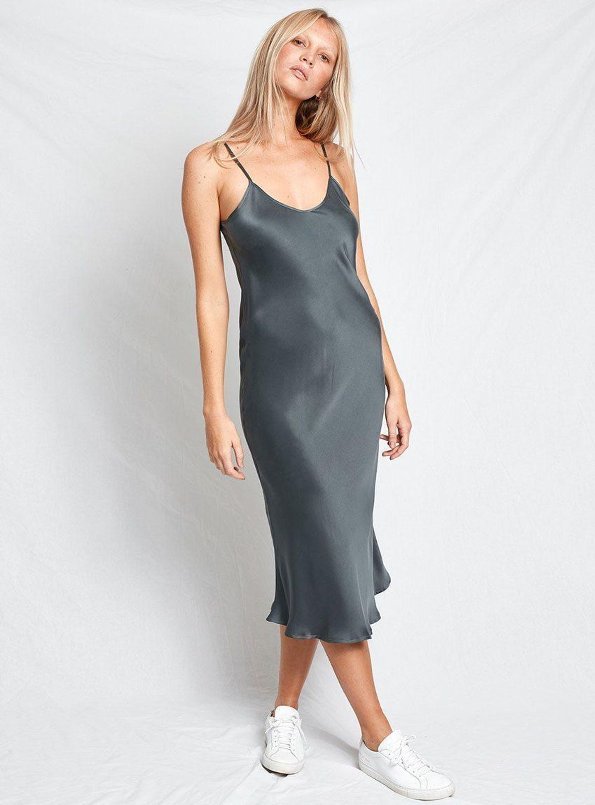 Silk Laundry Slip Dress Smoke Grey Size AU 6 - Image 1