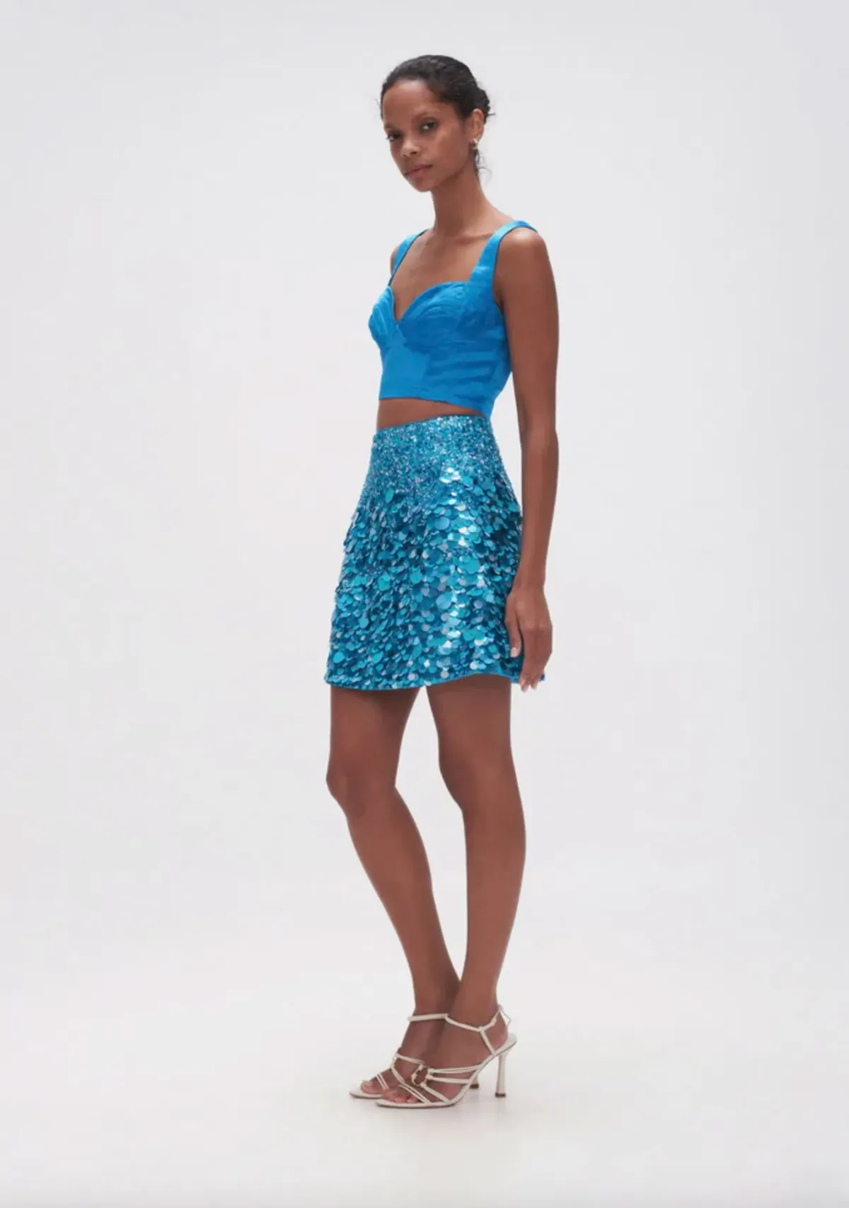 Aje Cherie Sequin Mini Skirt Azure Blue Size 8 - Image 4