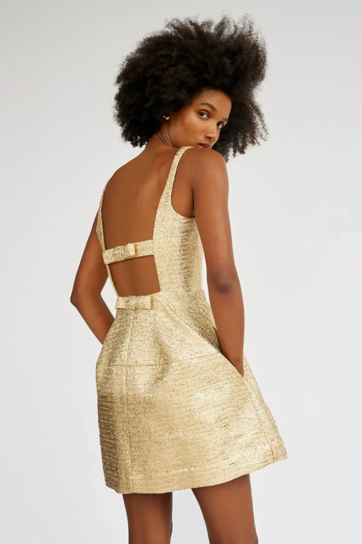 Oroton Metallic Mini Dress Gold Size 10  - Image 4