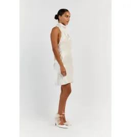 Dissh Aisle Pearl Satin Backless Mini Dress White Size AU 10  for rent on The Volte - image 2