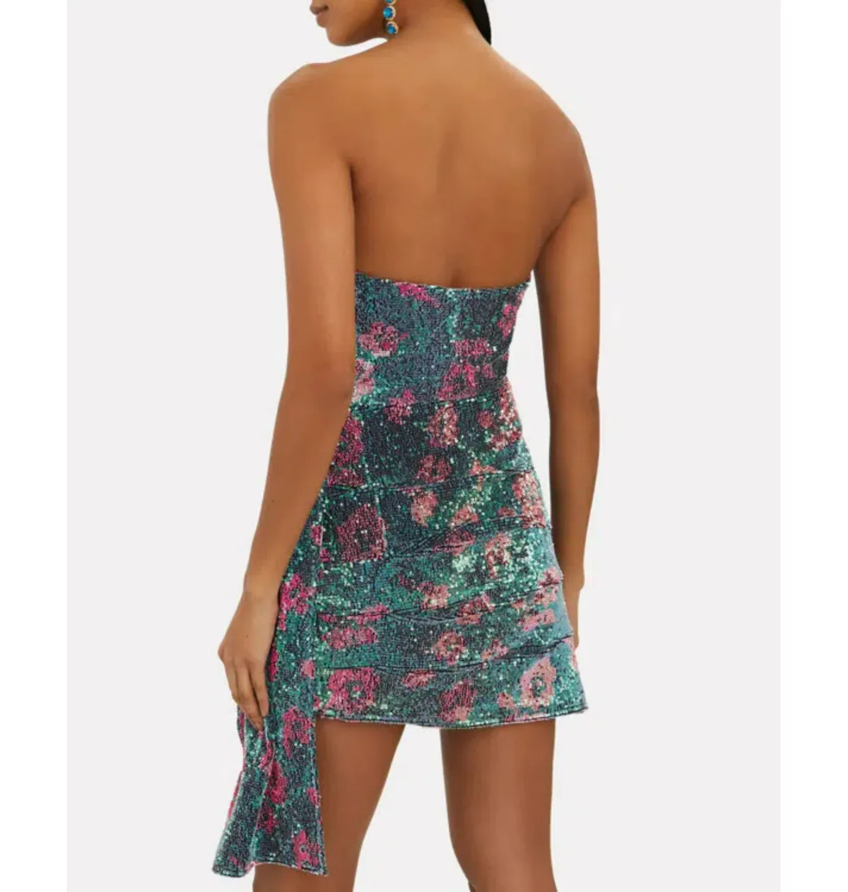 For Love and Lemons Pauline Cosmo Sequin Mini Dress Green Floral Size 8 - Image 6