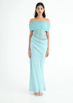 Benni Nico Off Shoulder Maxi Dress Aquamarine Size 8 / AU 8 for rent on The Volte - image 1