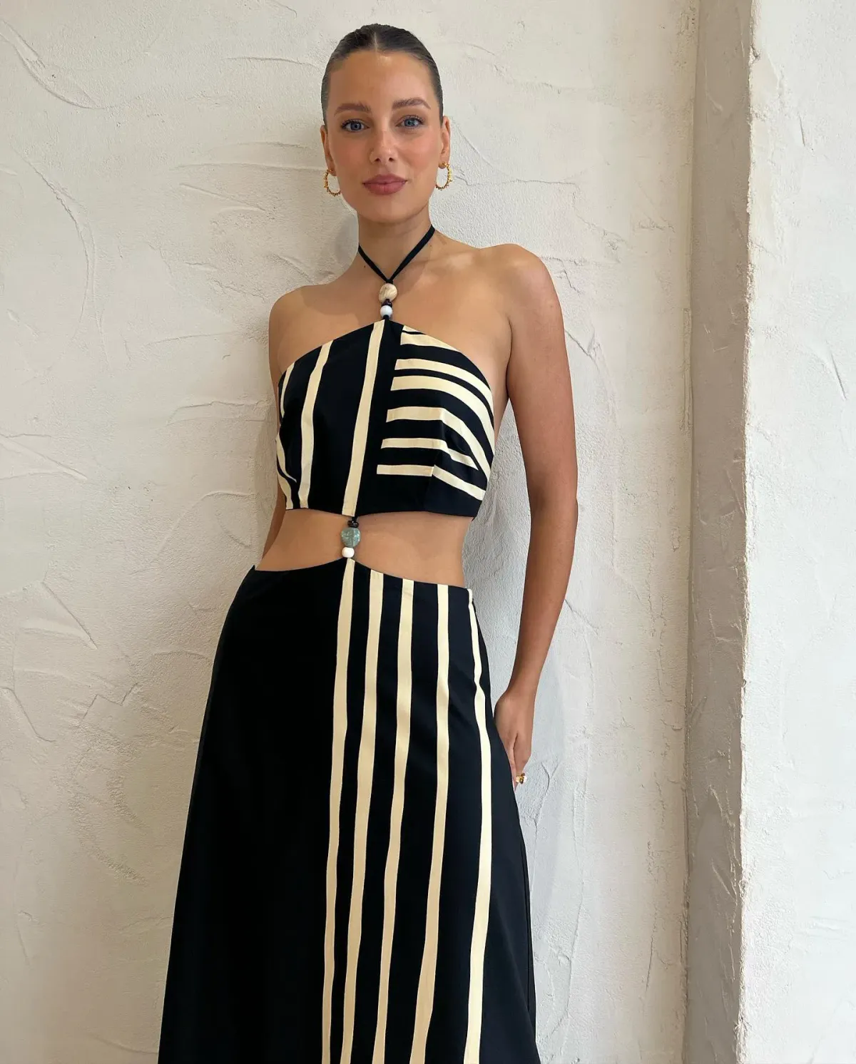 Sir the Label Linocut Beaded Halter Maxi Dress Ligne Print Size 8 - Image 2