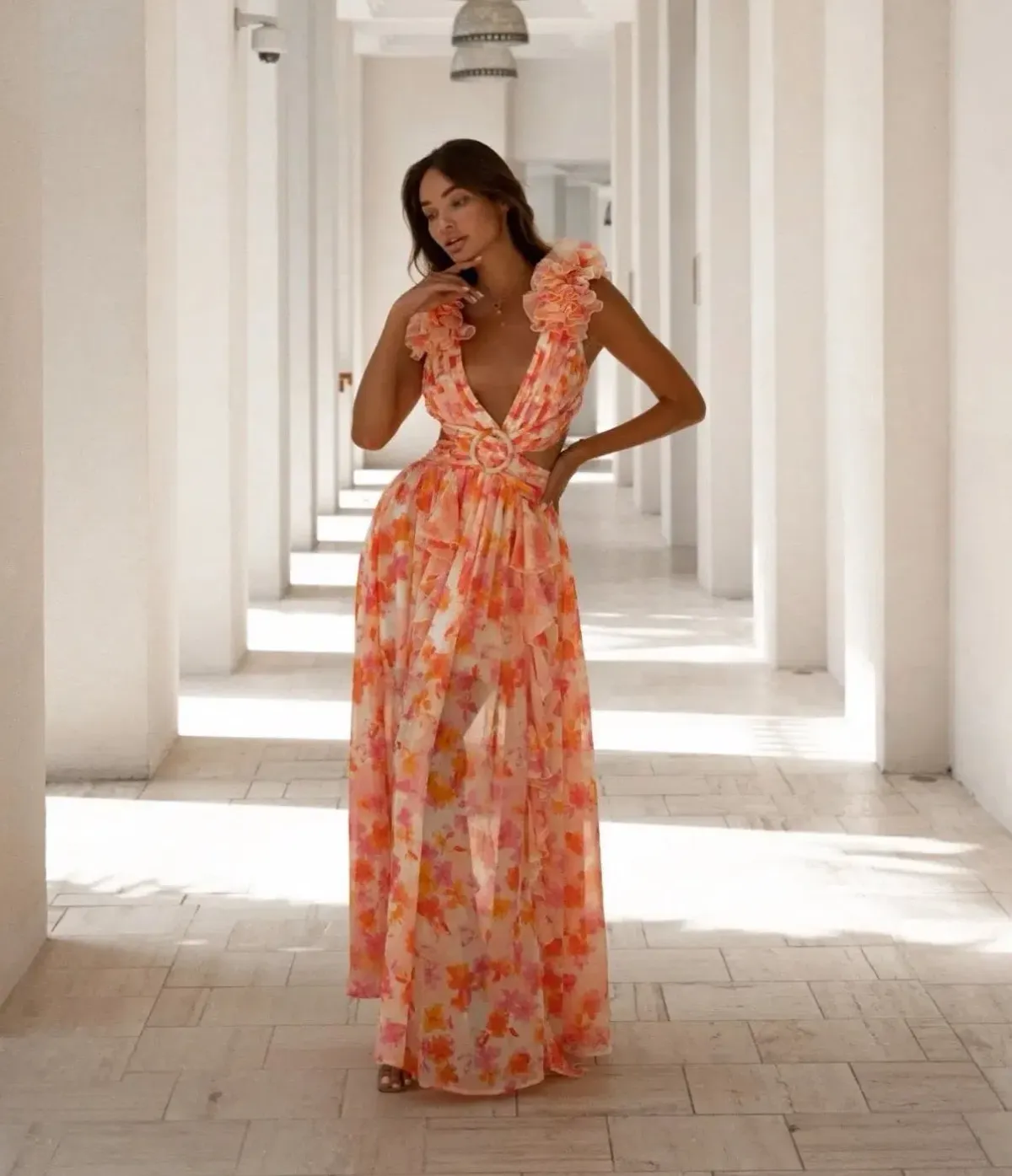 Anne Louise Boutique Floral Maxi Dress Orange Fuchsia Size XS / AU 6 - Image 1