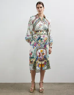 Camilla High Low Midi Linen Shirt Dress Plumes and Parterres Size AU 14 for rent on The Volte - image 1