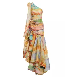 Zimmermann Tama Asymmetrical Dress in Poster Print Size 0 / AU 8 for rent on The Volte - image 4