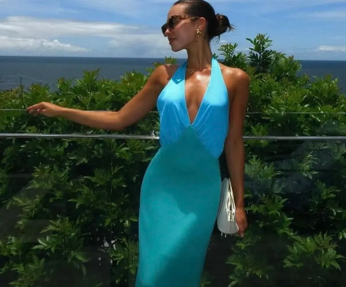 The Wolf Gang Oahu Slip Maxi Dress Aquamarine Blue & Green  Size S / AU 8  - Image 4