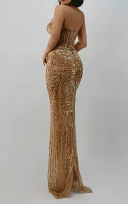 Luanda Bunjaku Gold beaded Couture dress for rent on The Volte - image 2