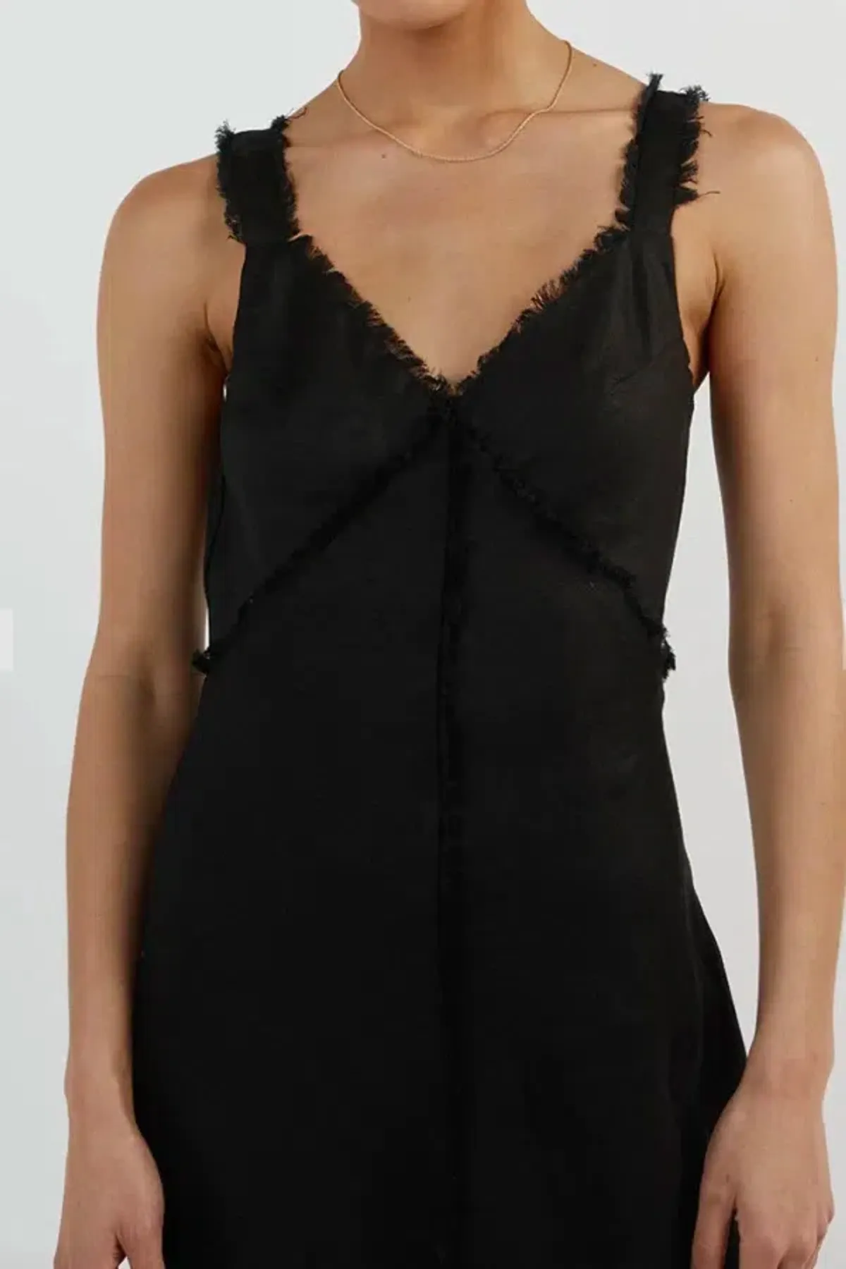 Dissh Georgie Linen Fringe Midi Dress Black Size 6 - Image 4