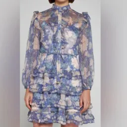 Zimmermann Cosmic Mini Scallop Dress Mist Floral Blue Size 2 / AU 12 for rent on The Volte - image 3