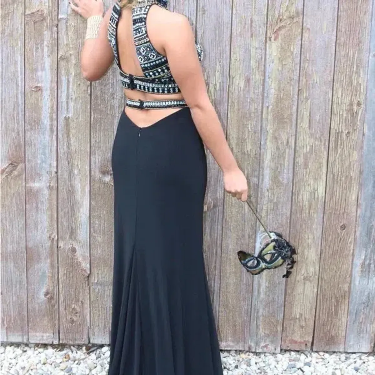 Sherri Hill 11068 High Neck Two Piece Gown Black/Beaded Size 6 - Image 3