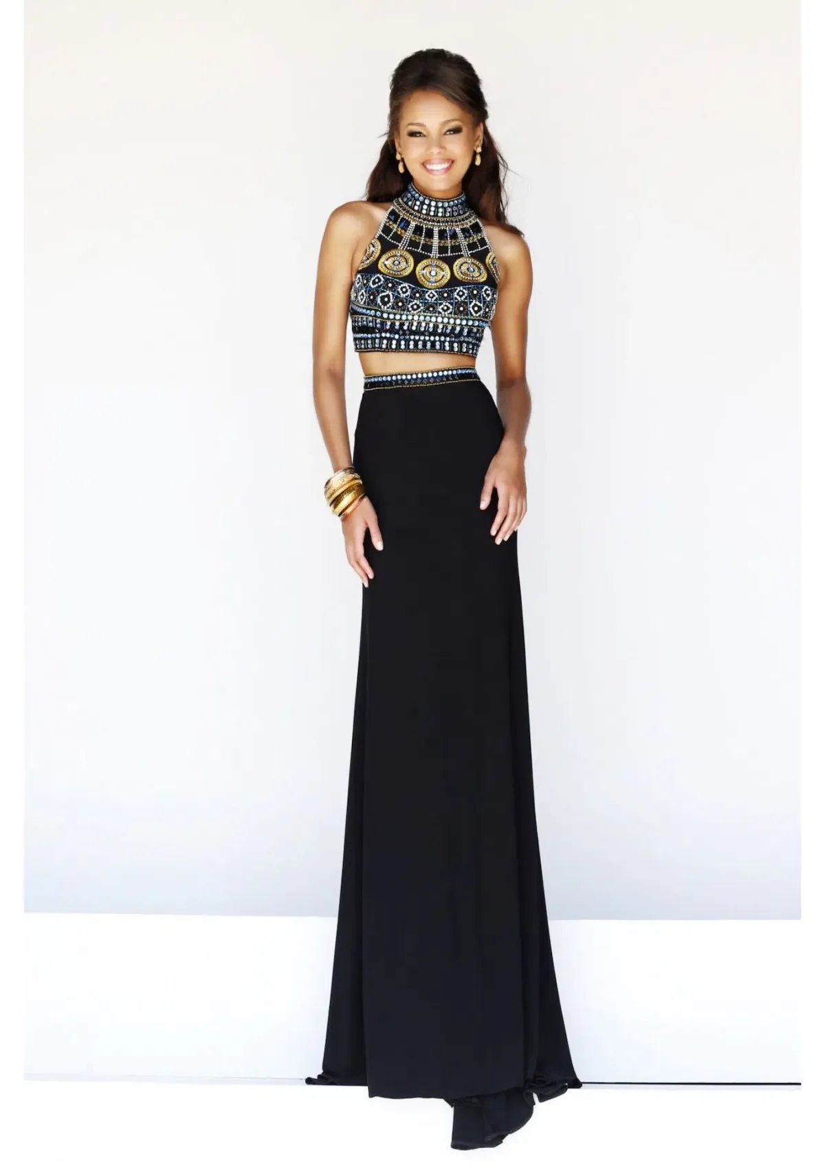 Sherri Hill 11068 High Neck Two Piece Gown Black/Beaded Size 6 - Image 1