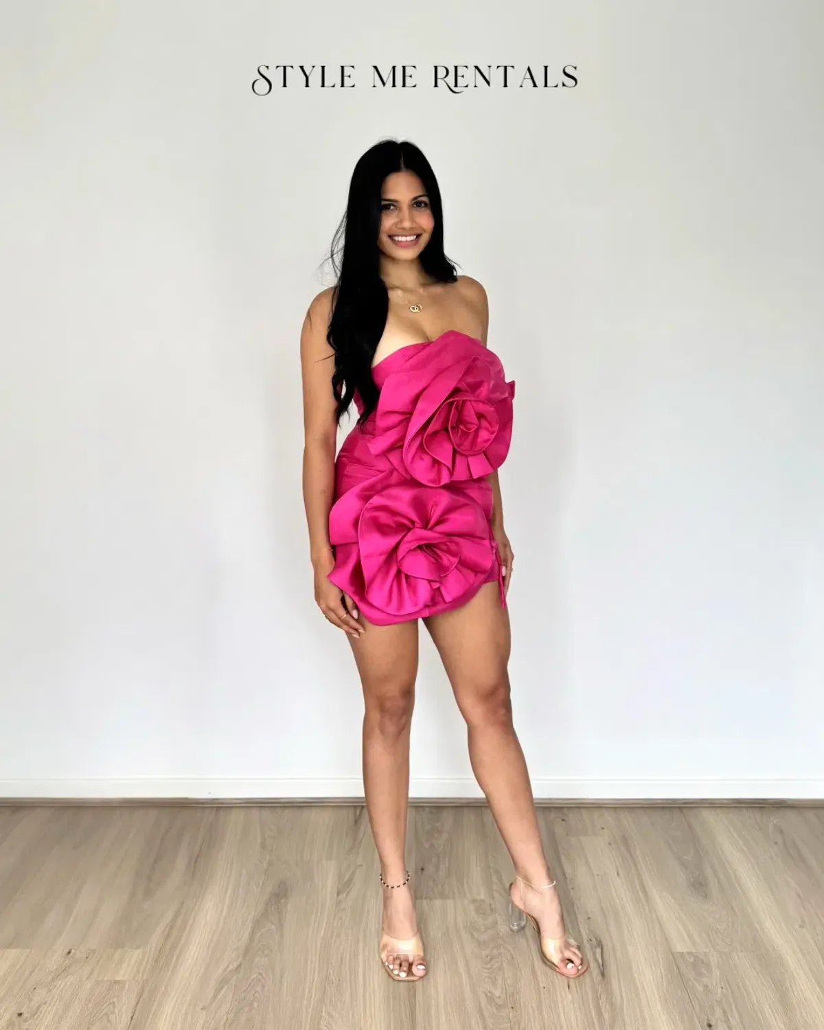 Sierra Darien Voluminous Flower Design Mini Dress Fuchsia Size XS - Image 2