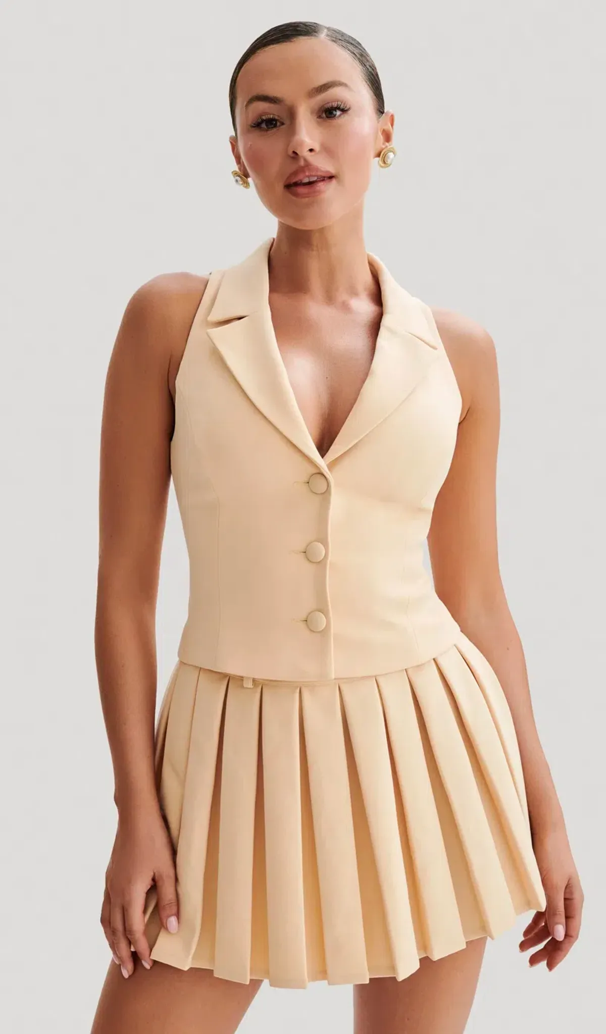 Meshki Mura Suiting Vest and Pleated Mini Skirt Set Peach Size 6 - Image 2