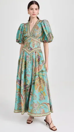 Alemais Franca Linen Midi Dress Green Multi Size AU 12 for rent on The Volte - image 4