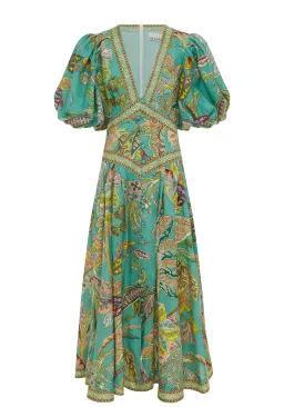 Alemais Franca Linen Midi Dress Green Multi Size AU 12 for rent on The Volte - image 7