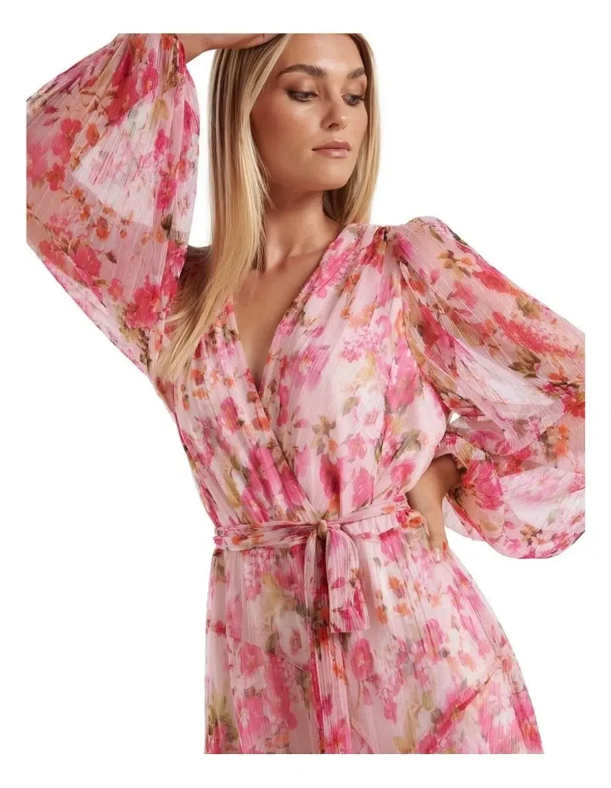 Forever New Regan Cascade Plisse Maxi Dress Floral Size 16 - Image 3