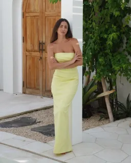 Shona Joy Lani Strapless Draped Maxi Dress Yellow Size 8  for rent on The Volte - image 1