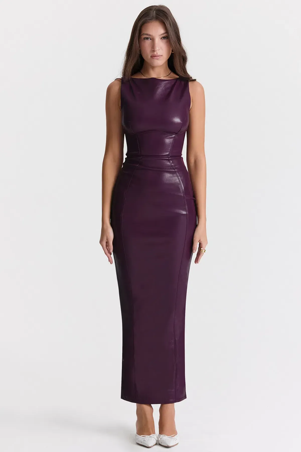 House of CB Sahara Vegan Leather Maxi Dress Merlot Size M - Image 1