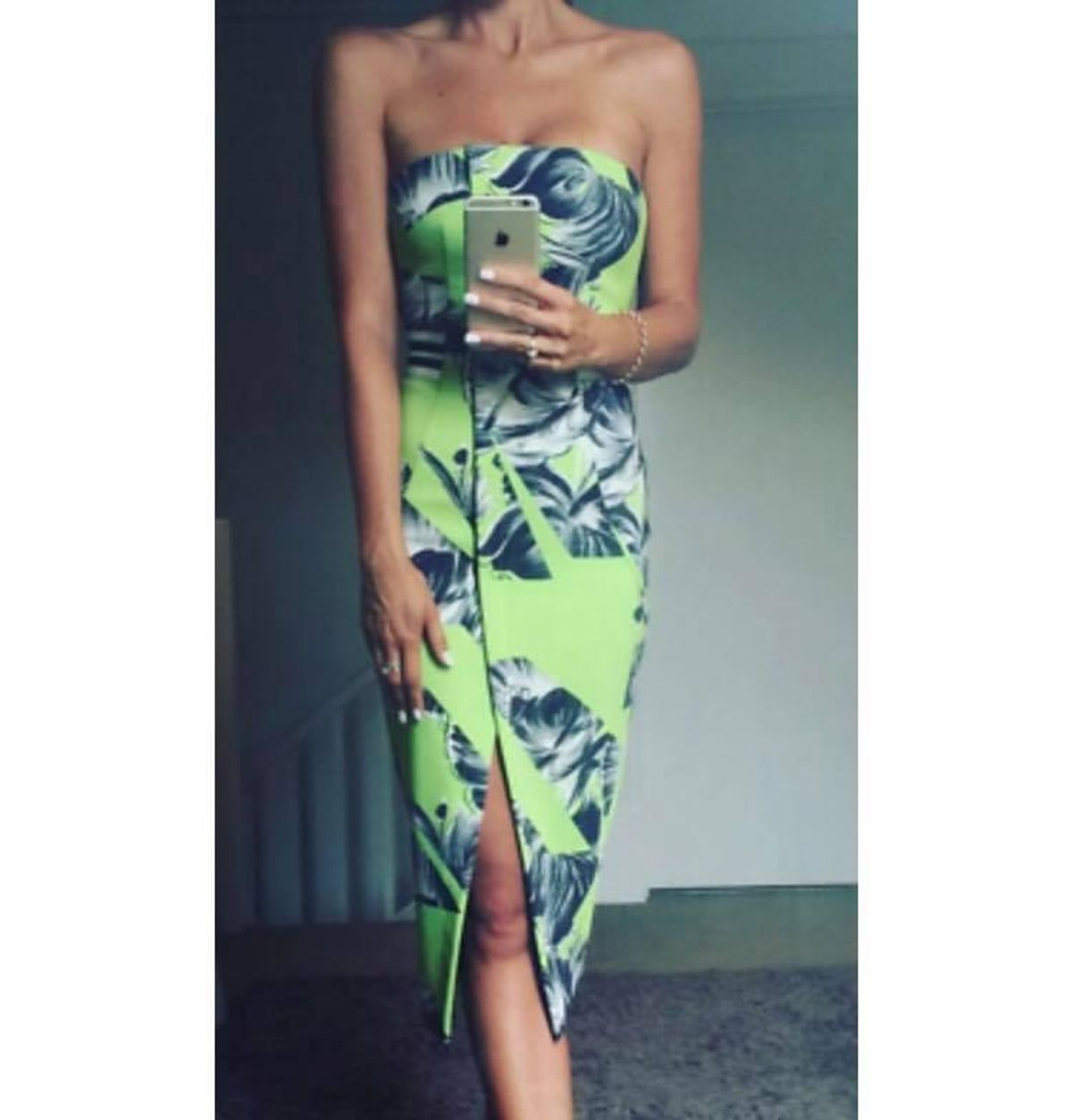 Manning Cartell Fragmented Floral Strapless Dress Green - Image 2