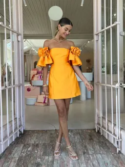 Alemais Macie Rosette Mini Dress in Saffron Size 12 for rent on The Volte - image 7