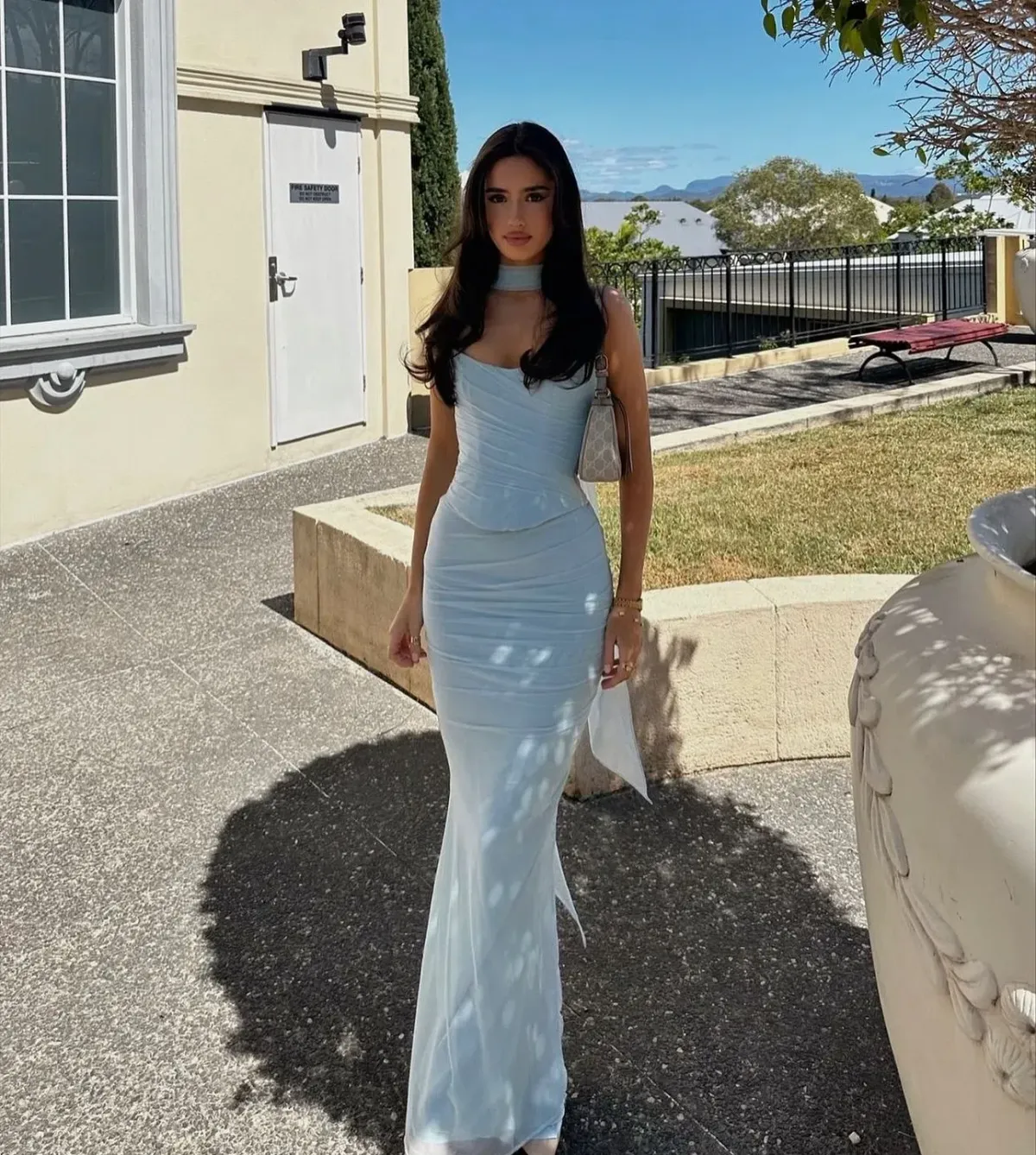 House of CB Hallie Strapless Corset With Neck Scarf and Cassidy Fluted Hem Maxi Skirt Set Bluebell Size S / AU 8 - Image 7