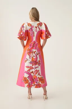 Aje Overflow Knotted Midi Dress Vivid Hibiscus Size 14 for rent on The Volte - image 3