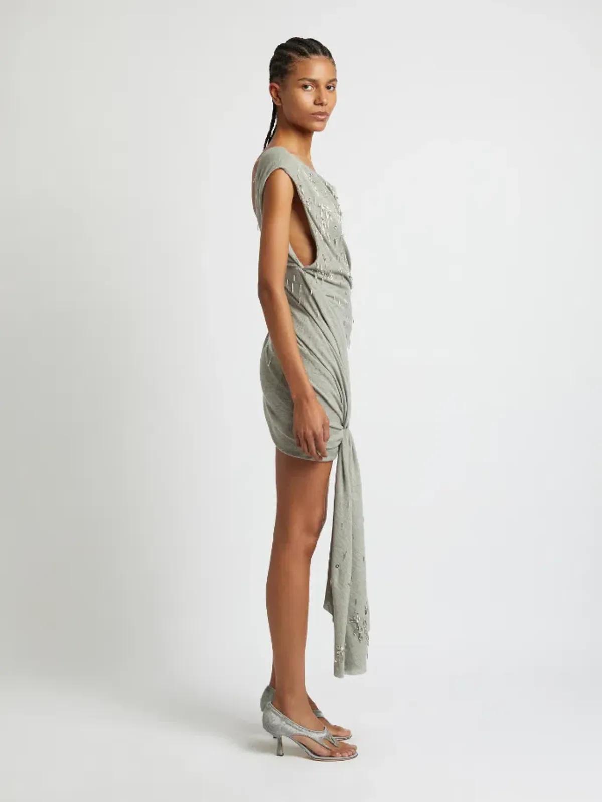 Christopher Esber Crystal Cluster Micro Dress Grey Size AU 6 - Image 3