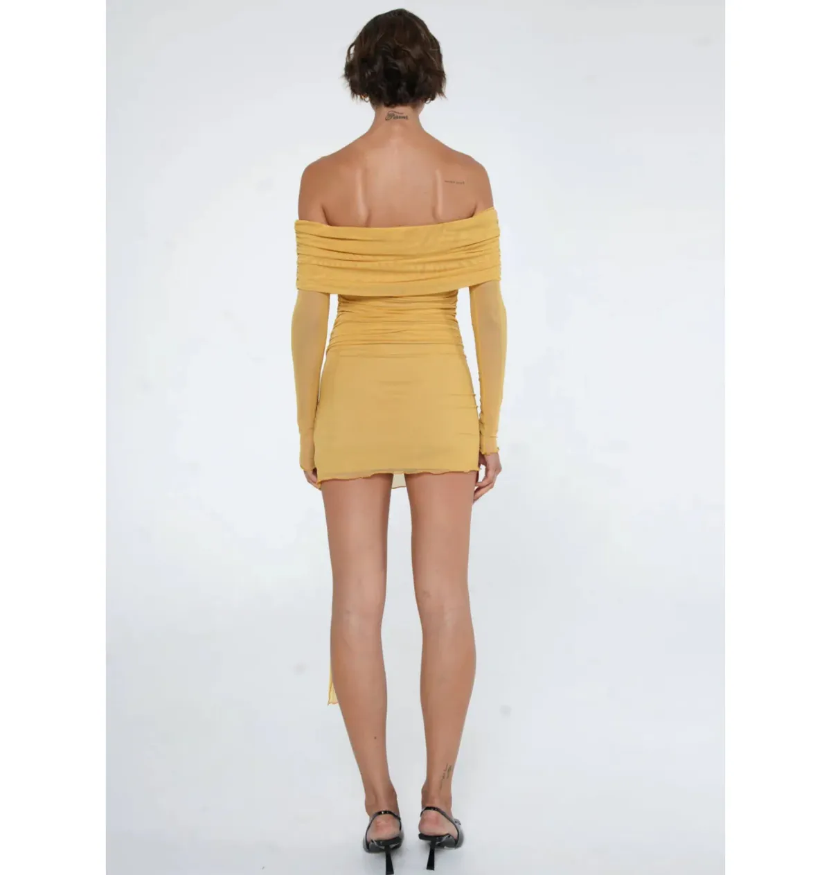 Benni Yasmin Off Shoulder Mini Dress Mustard Size AU 10 - Image 2
