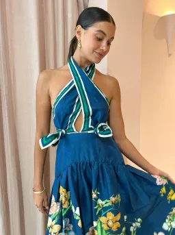 Alemais Lyla Halter Midi Dress Navy Floral Size AU 6  for rent on The Volte - image 2