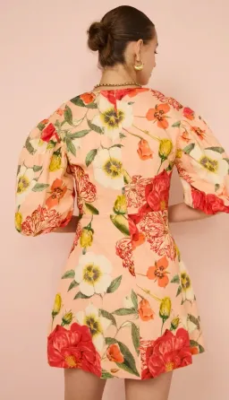 By Nicola Bolero Gathered Mini Dress in Raspberry Punch Floral Size AU 8  for rent on The Volte - image 3