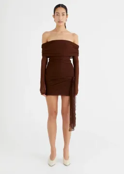 Benni Yasmin Off Shoulder Mini Dress Cacao Size 10  for rent on The Volte - image 1