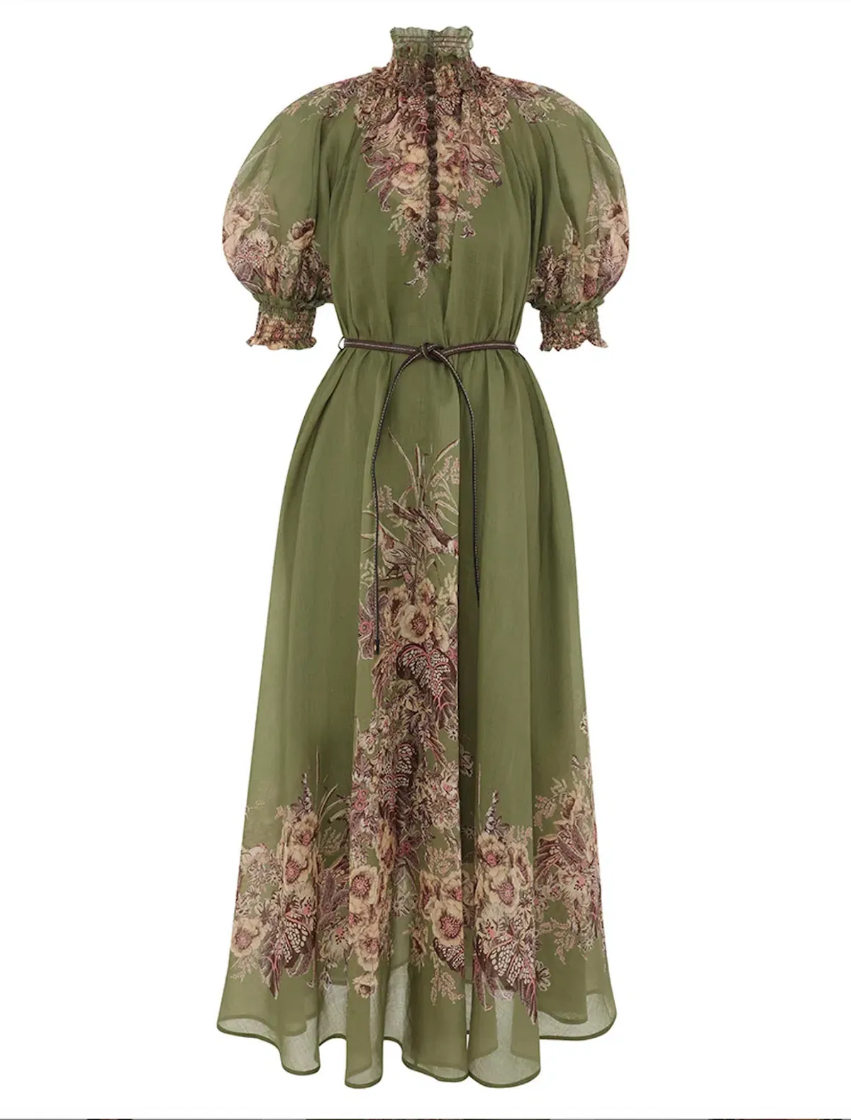 Zimmermann Ottie Swing Maxi Dress Khaki Floral Size 2/Au 12  - Image 3
