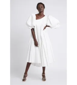 Aje Casabianca Braided Puff sleeve Midi Dress White Size 14  for rent on The Volte - image 2