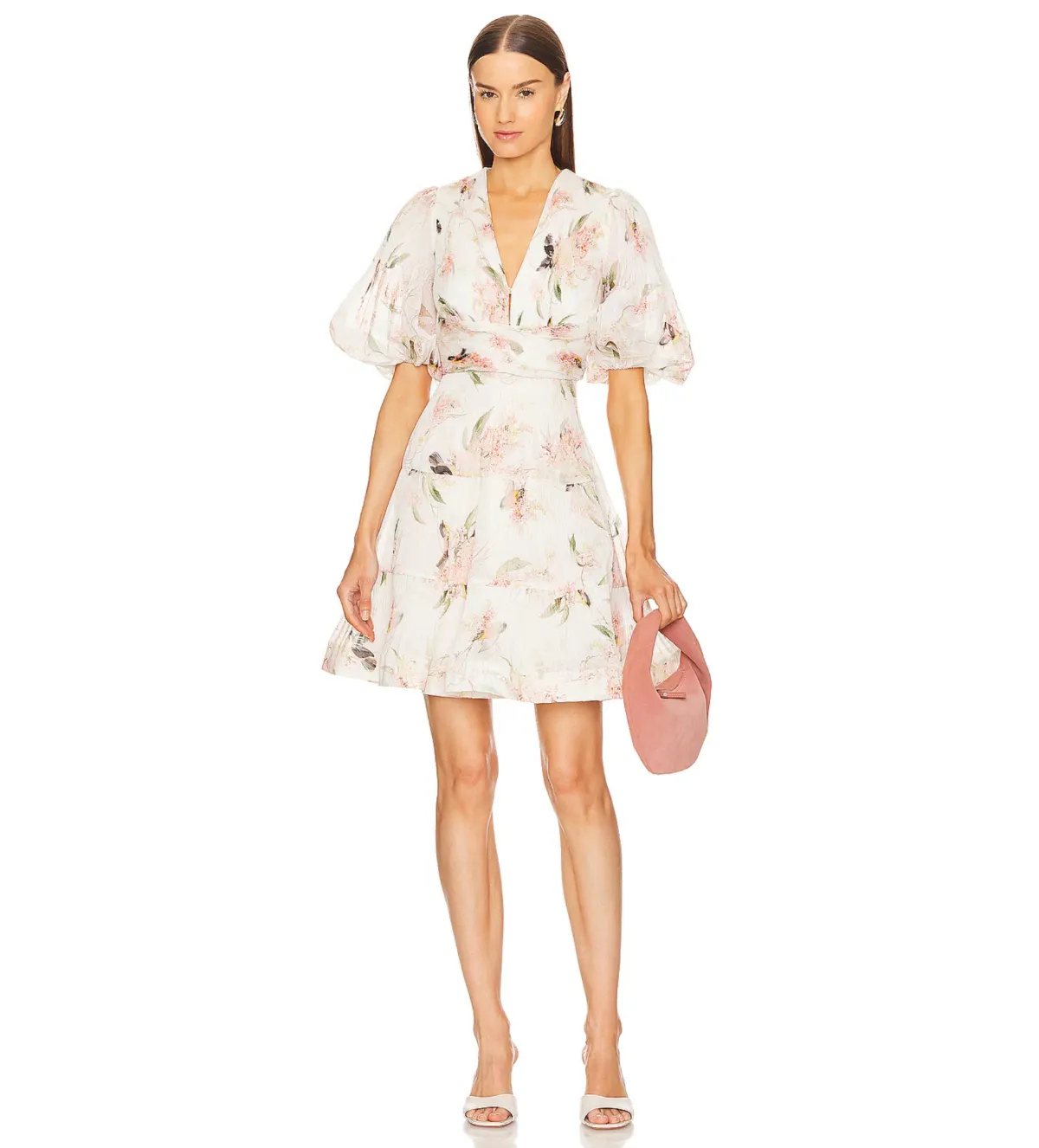 Zimmermann Pleated Mini Dress Coral Bird Print Size 2/ AU 12 - Image 1