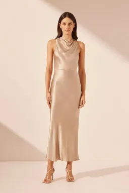Shona Joy La Lune High Neck Midi Dress Gold Size 8  for rent on The Volte - image 1