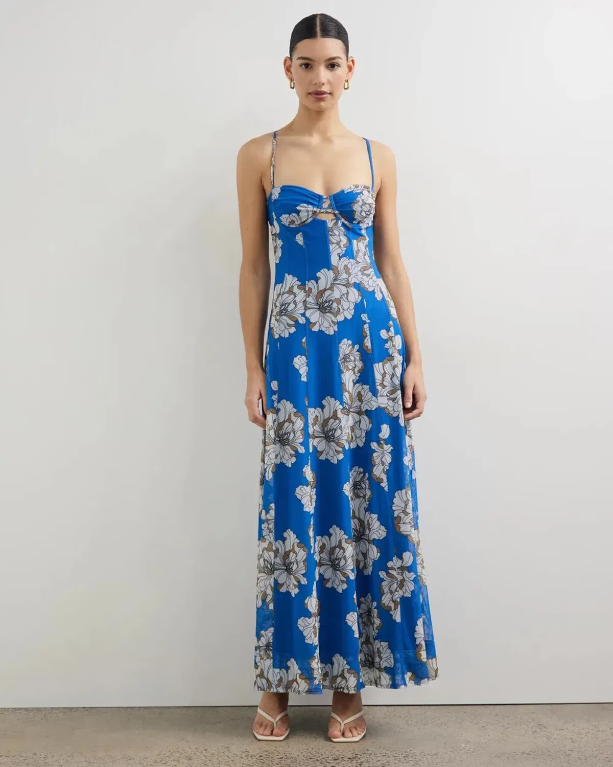 Lover Cleo Bustier Mesh Maxi Dress Blue Floral Size 10 - Image 1