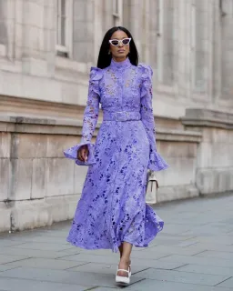 Leo Lin Aliyah Lace Butterfly Sleeve Midi Dress Lavender Size 10 for rent on The Volte - image 1